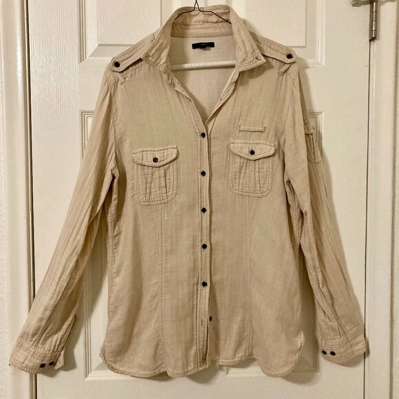 Good Condition, SZ XL, 100% COTTON, GAP gauze button down shirt, Beige - Picture 1 of 3